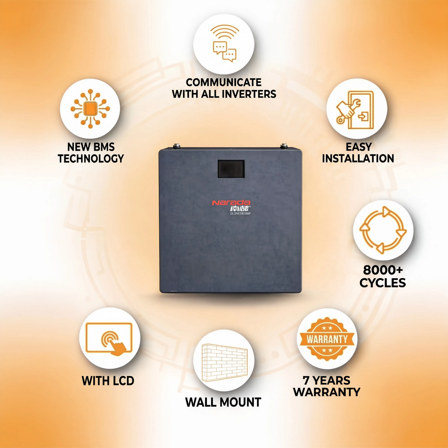 Narada (51.2NESR100P) — 5kWh Wall Mount Lithium Battery