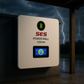SES Power Wall 5120WH lithium battery with LCD installed outdoors during stormy weather with lightning in background