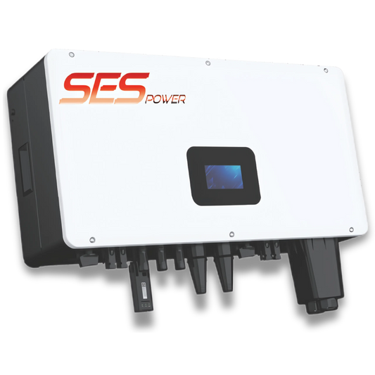 SES Power 8kW hybrid inverter mounted indoors with LCD screen, smart energy solution for homes